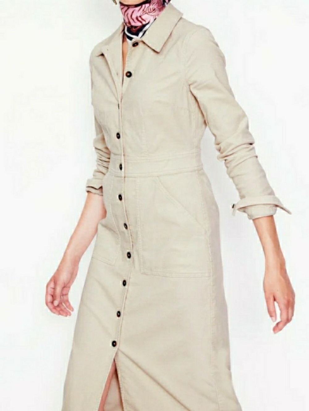 Button-Front Beige Shirt Dress; Size 10P
